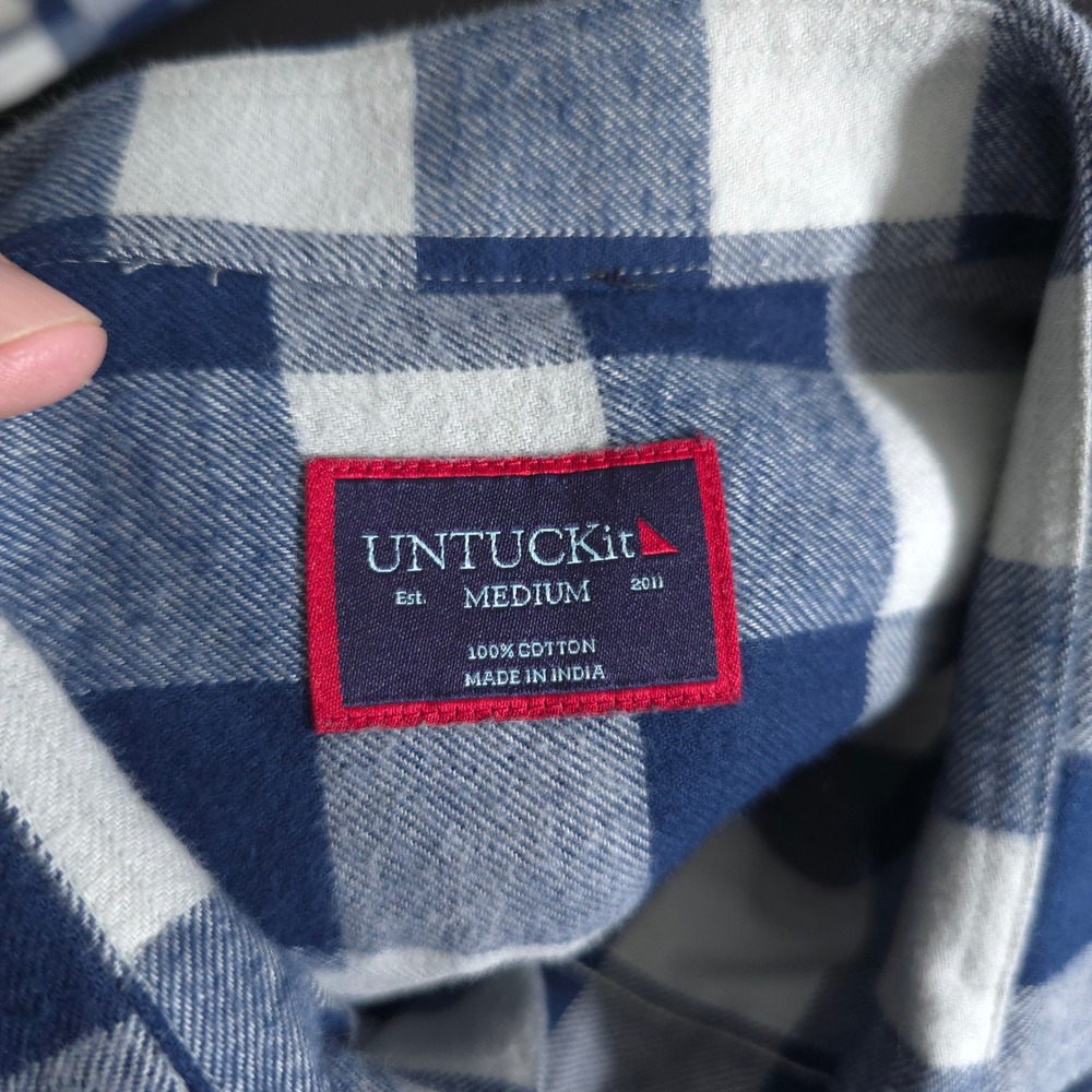 UNTUCKit Barrelstone Shirt Mens Medium Navy White Gingham Flannel 40713 Regular - Picture 7 of 11
